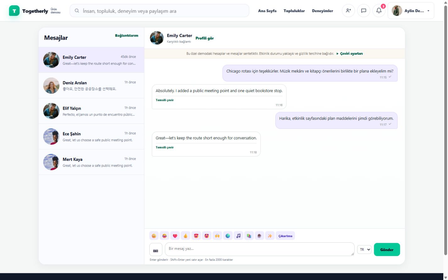 Togetherly multilingual conversation screen