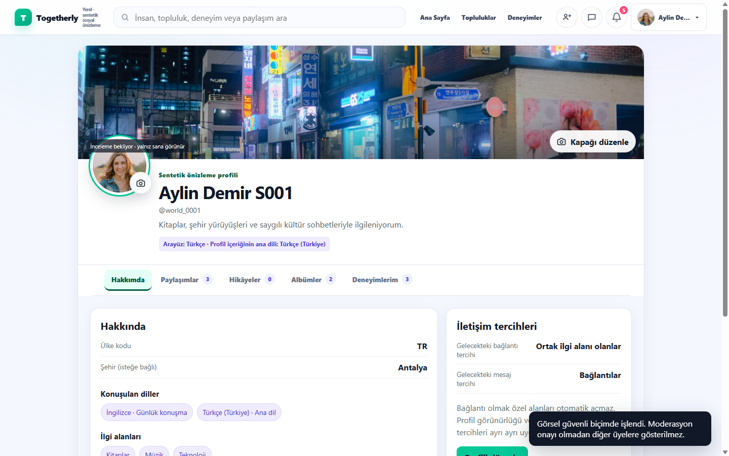Togetherly profile with cover photo and social context
